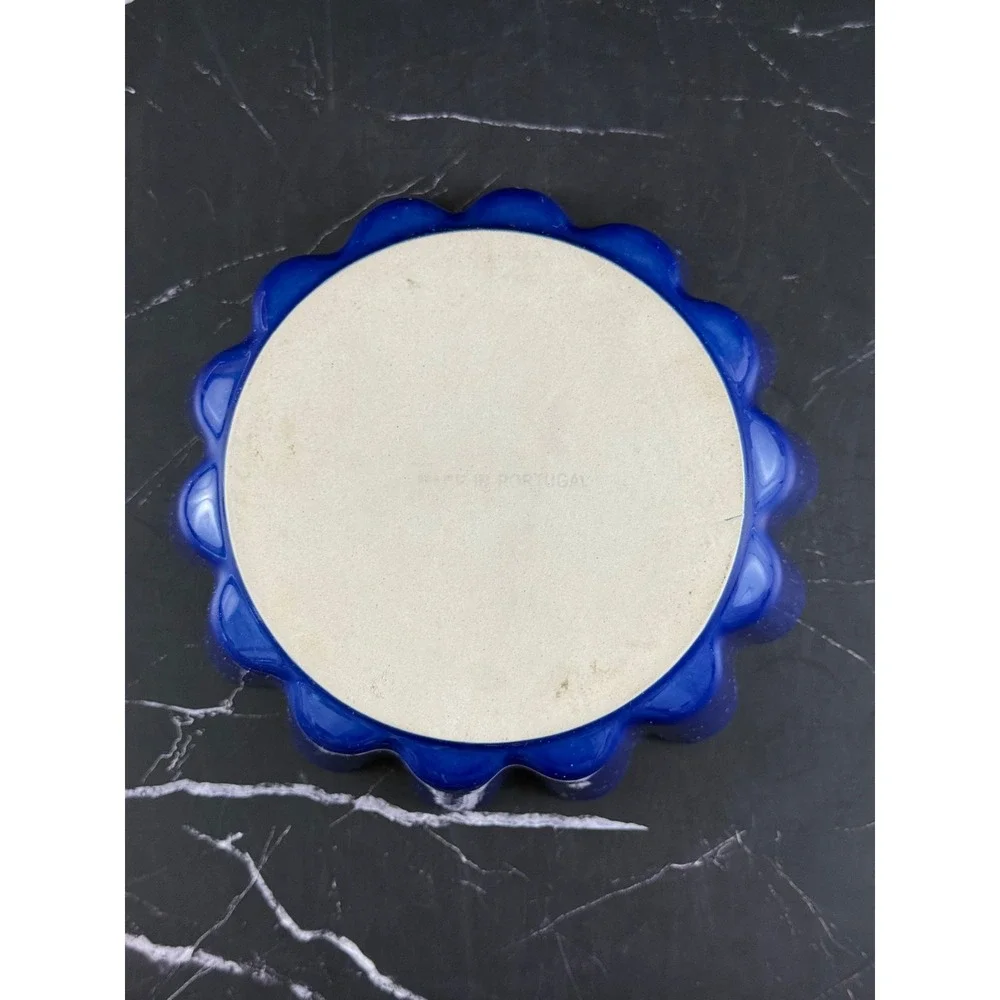 Cobalt Blue Fluted 8in Stoneware Baking Dish Bowl Made in Portugal MINT!